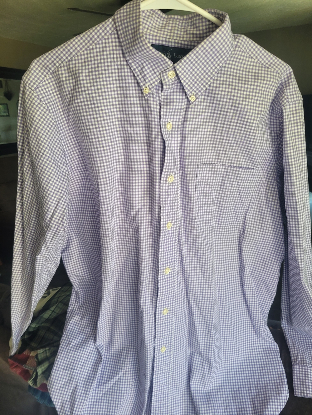 Ralph Lauren Men's Light Lavender And White Button-Down Shirt Size Large
